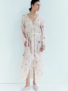 H&M Tie-belt Crepe Maxi Dress Powder Pink Long Size: S